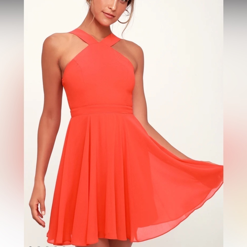 Lulus Forevermore Coral Red Skater Dress Size Medium